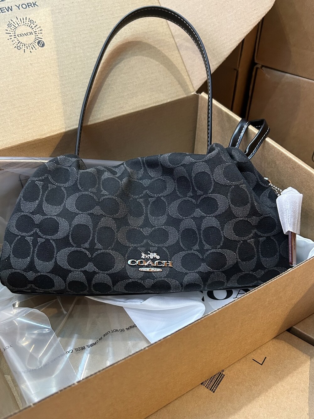 Coach Black Signature Denim Small Shoulder Underarm Bag - Picture 10 of 12